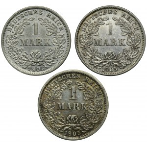 Set, Germany, German Empire, Wilhelm II, 1 Mark 1905 (3 pcs.)