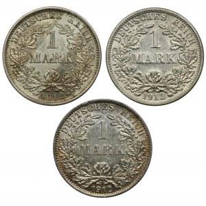 Set, Germany, German Empire, Wilhelm II, 1 Mark 1912 (3 pcs.)