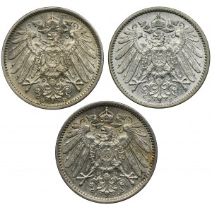 Set, Germany, German Empire, Wilhelm II, 1 Mark 1912 (3 pcs.)