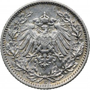 Německo, Německé císařství, Wilhelm II, 1/2 Marka Muldenhütten 1908 E