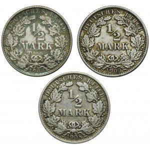 Germany, German Empire, Wilhelm II, 1/2 Mark 1908 (3 pcs.)