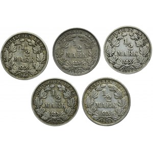 Germany, German Empire, Wilhelm II, 1/2 Mark 1909 (5 pcs.)