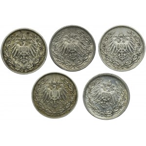 Germany, German Empire, Wilhelm II, 1/2 Mark 1909 (5 pcs.)