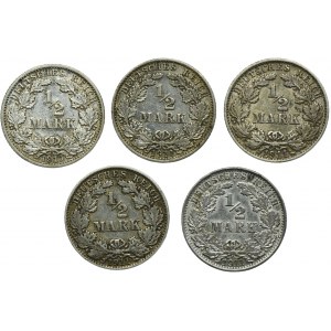 Nemecko, Nemecké cisárstvo, Wilhelm II, 1/2 marky 1911 (5 kusov).