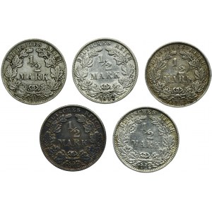 Nemecko, Nemecké cisárstvo, Wilhelm II, 1/2 marky 1912 (5 kusov).
