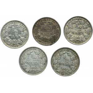 Nemecko, Nemecké cisárstvo, Wilhelm II, 1/2 marky 1913 (5 kusov).