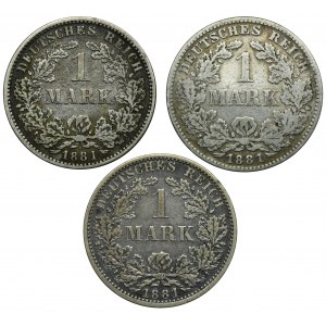 Sada, Nemecko, Nemecké cisárstvo, Wilhelm I, 1 marka 1881 (3 kusy).