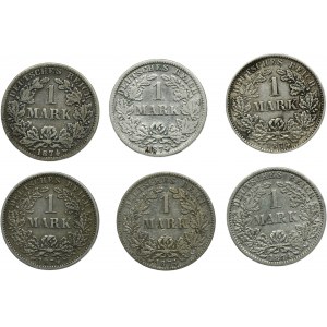 Set, Germany, German Empire, Wilhelm I, 1 Mark 1874 (6 pcs.)