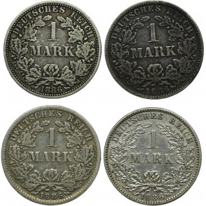 Set, Germany, German Empire, Wilhelm I, 1 Mark 1886 (4 pcs.)