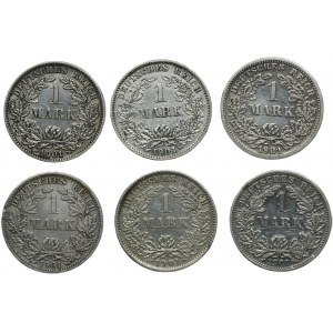 Set, Germany, German Empire, Wilhelm II, 1 Mark 1901 (6 pcs.)