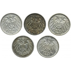 Set, Germany, German Empire, Wilhelm II, 1 Mark 1903 (5 pcs.)