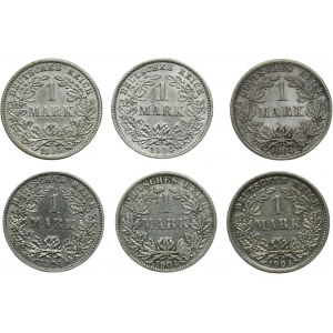 Set, Germany, German Empire, Wilhelm II, 1 Mark 1904 (6 pcs.)