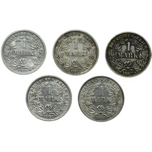 Súprava, Nemecko, Nemecké cisárstvo, Wilhelm II, 1 marka 1907 (5 kusov).