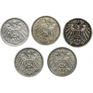 Set, Germany, German Empire, Wilhelm II, 1 Mark 1907 (5 pcs.)