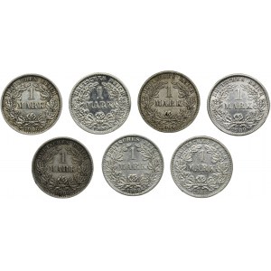 Set, Germany, German Empire, Wilhelm II, 1 Mark 1908-1909 (7 pcs.)