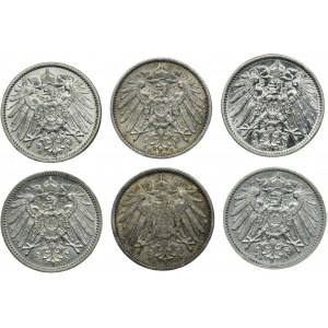 Set, Germany, German Empire, Wilhelm II, 1 Mark 1910 (6 pcs.)