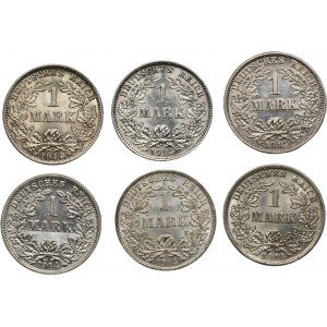 Set, Germany, German Empire, Wilhelm II, 1 Mark 1914 (6 pcs.)