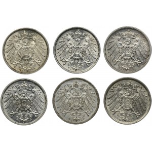 Set, Germany, German Empire, Wilhelm II, 1 Mark 1914 (6 pcs.)