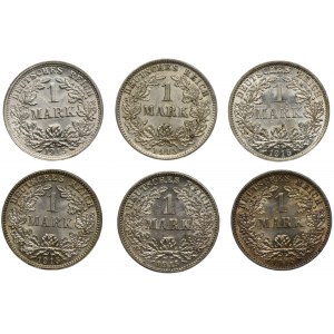 Set, Germany, German Empire, Wilhelm II, 1 Mark 1915 (6 pcs.)