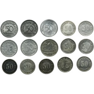 Set, Germany, German Empire, Wilhelm I and Wilhelm II, 50 Phenigs and 1 Mark (15 pcs.)