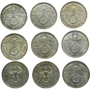 Set, Germany, Third Reich, 2 Marks 1934-1939 (9 pcs.)