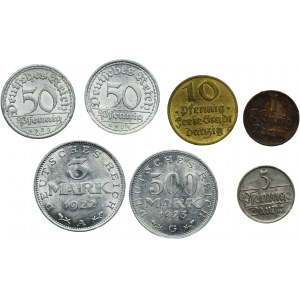 Set, Weimar Republic and Free City of Danzig, Pfennige and Mark (7 pcs.)