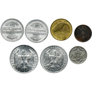 Set, Weimar Republic and Free City of Danzig, Pfennige and Mark (7 pcs.)