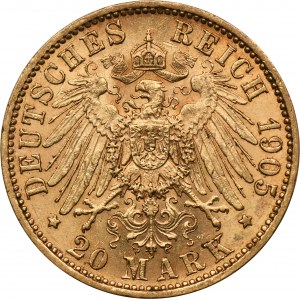 Germany, Saxony, Friedrich August III, 20 Mark Muldenhütten 1905 E - RARE