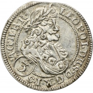 Slezsko, habsburská vláda, Leopold I., 3 Krajcary Wrocław 1705 FN