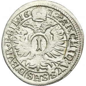 Sliezsko, habsburská vláda, Leopold I., 1 Krajcar Wroclaw 1672 SHS