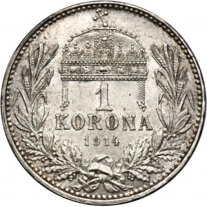 Maďarsko, František Josef I., 1 Koruna Kremnica 1914 KB