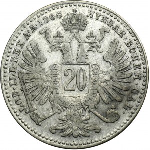 Austria, Franz Joseph I, 20 Kreuzer WIen 1868