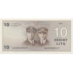 Lithuania, 10 Litu 1991 - AA 0000017 - LOW SERIAL NUMBER