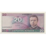 Lithuania, 20 Litu 1991 - AA 0000017 - LOW SERIAL NUMBER