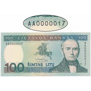Litva, 100 litas 1991 - AA 0000017 - NÍZKÉ ČÍSLO
