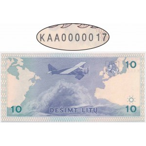 Lithuania, 10 Litu 1993 - KAA 0000017 - LOW SERIAL NUMBER