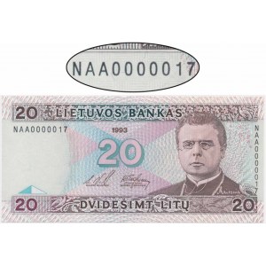 Lithuania, 20 Litu 1993 - NAA 0000017 - LOW SERIAL NUMBER