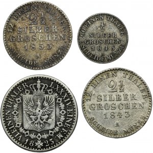Súbor, Nemecko, Pruské kráľovstvo, Fridrich Viliam III a Fridrich Viliam IV, strieborný groš a 1/6 toliara (4 kusy).
