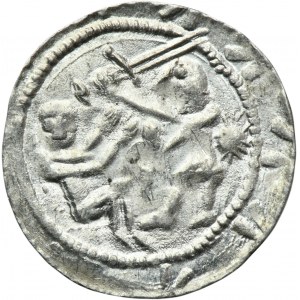 Vladislaus II the Exile, Denarius - Eagle and Hare, wedges and star