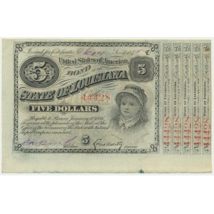 USA, Lousiana, New Orleans, 5 Dollars 1875 - red prefix -