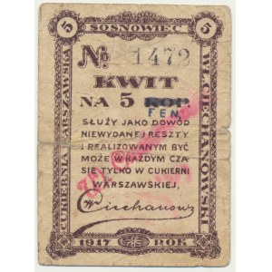 Sosnowiec, receipt for 5 fenig 1917