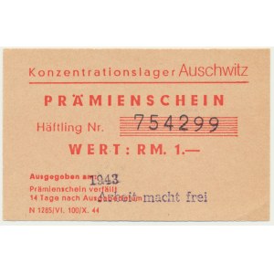 Auschwitz (Oświęcim), 1 marka 1943 - bon fantazyjny