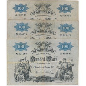 Nemecko, Bádensko, 100 mariek 1907 (3 ks).