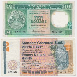 Hongkong, sada 10-20 dolarů 1985-87 (2 kusy).