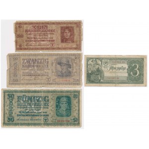 Ukrajina a Rusko, sada 3 rublů 1938, 10-50 karbunkulů 1942 (4 kusy).