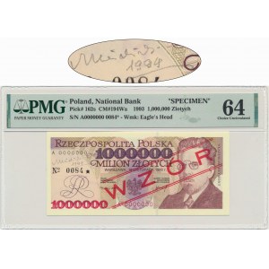 1 milion złotych 1993 - WZÓR - A - No. 0084 - PMG 64 - rzadki,z autografem A.Heidricha