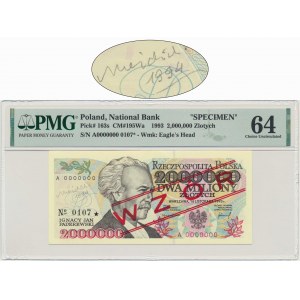 2 miliony złotych 1993 - WZÓR - A 0000000 - No.0107 - PMG 64 - z autografem A.Heidricha