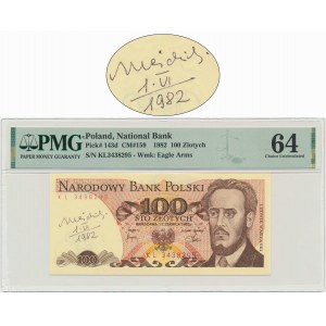 100 złotych 1982 - KL - PMG 64 - z autografem A. Heidricha