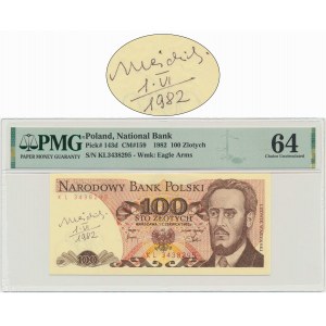 100 złotych 1982 - KL - PMG 64 - z autografem A. Heidricha