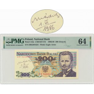 200 złotych 1986 - DR - PMG 64 - z autografem A. Heidricha